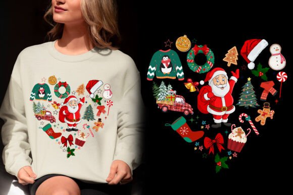 Heart Shape Retro Christmas Groovy PNG Graphics