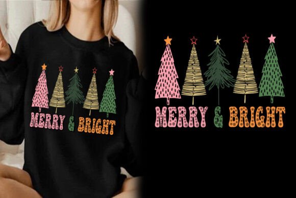 Merry and Bright Retro Christmas Design: Graphics for T-Shirt Designs